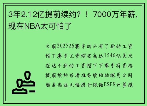 3年2.12亿提前续约？！7000万年薪，现在NBA太可怕了
